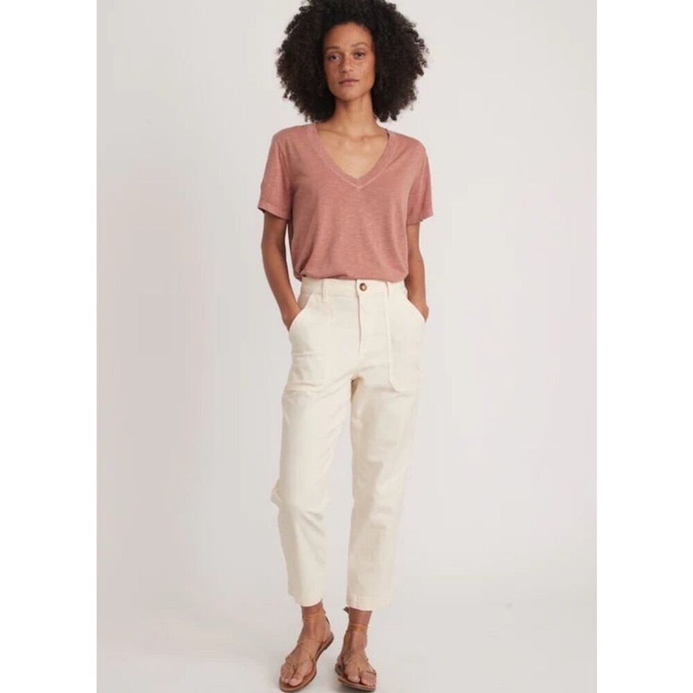 Marine Layer Maya Slim Straight Crop‎ Leg Utility Pant Painter White Size 0 NWT